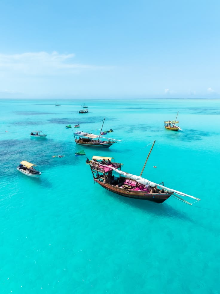 Traditional dhows on a Zanzibar beach