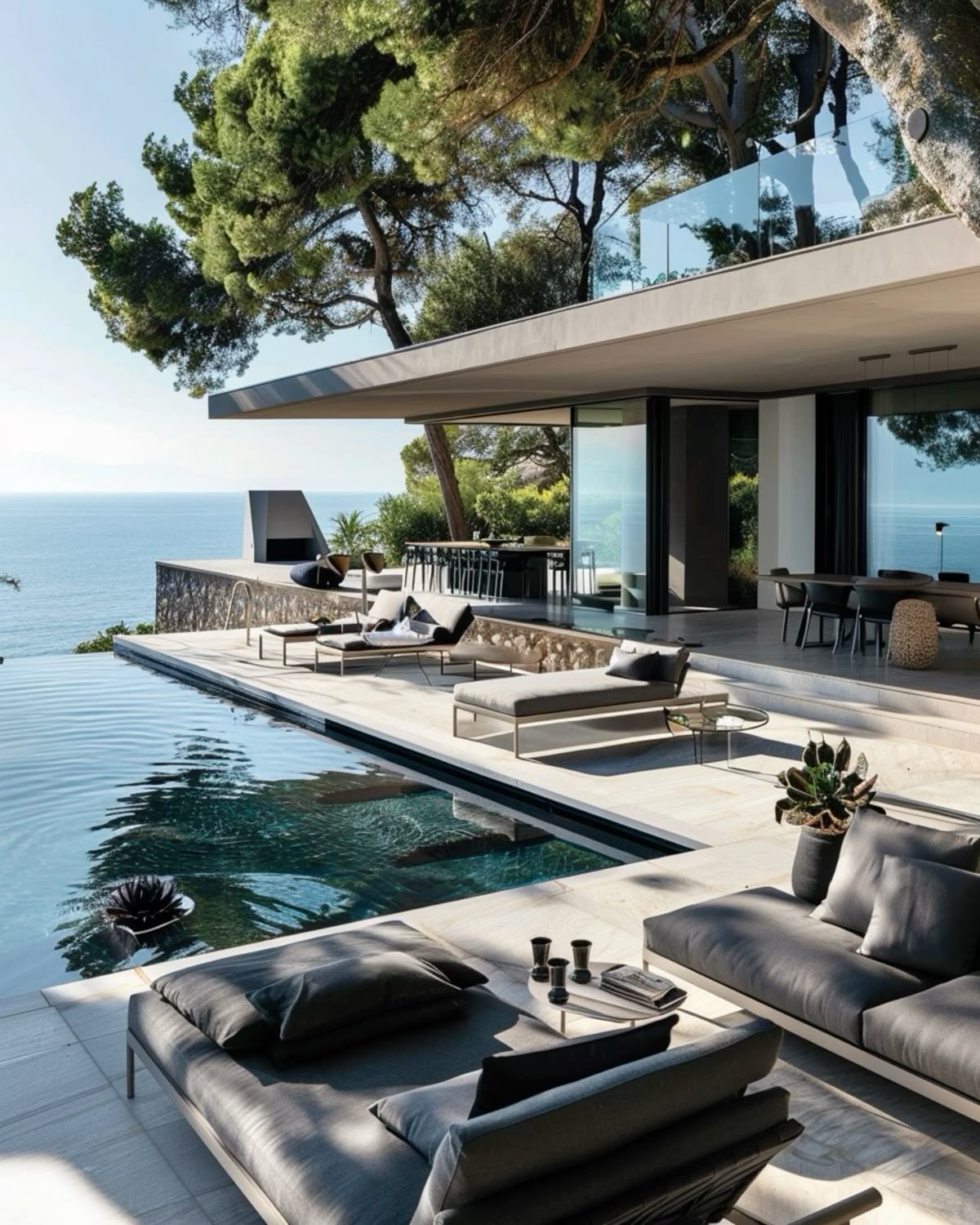 Modern cliffside villa with infinity pool overlooking the sea
